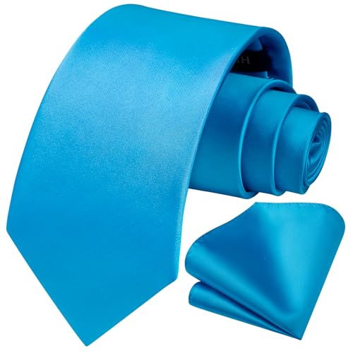 Image of HISDERN Mens Solid Color Ties Formal Satin Necktie and Pocket Square Set Classic Wedding Business Tie & Handkerchief