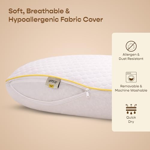 Image of SleepyCat Orthopaedic Memory Foam Pillow for Better Shoulder and Neck Support, 1 Piece (Small Size, 22x14x4 inches, White, Bamboo Fabric)