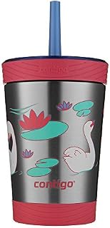 Contigo Stainless Steel Spill-Proof Kids Tumbler with Straw, 12 oz, Wink with Swans