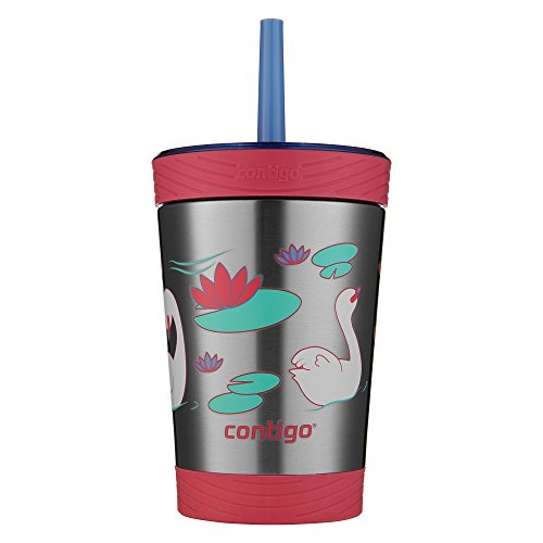 Contigo Stainless Steel Spill-Proof Kids Tumbler with Straw, 12 oz, Wink with Swans Swimming