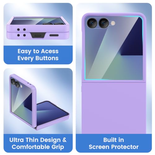 Image of Ruky for Samsung Galaxy Z Flip 8 Slim Case with Screen Protector, Purple | Hard PC Shockproof Protective Cover, Support Wireless Charging Girls Women Full Body Covers for Samsung Z Flip 8, Purple