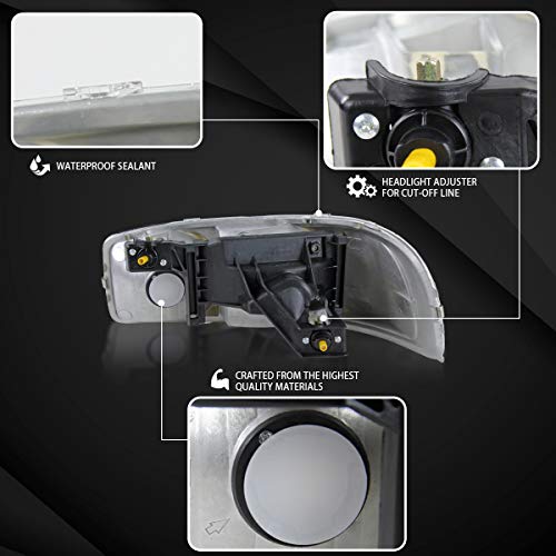 Autozensation Compatible With 1999-2006 Gmc Sierra 1500/2500/3500, Chrome Housing Clear Lens Passenger Right Side Headlight Headlamp Assembly #TOP3