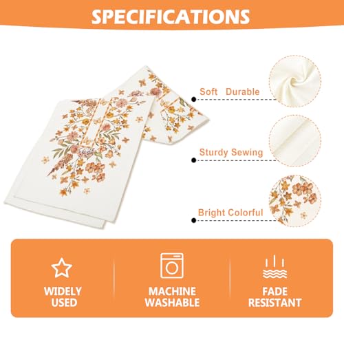 Image of Fall Floral Butterfly Table Runner Wildflower Burlap Table Runners, Autumn Harvest Thanksgiving Seasonal Coffee Table Center Decor for Home Kitchen Dining Party Indoor Outdoor 13x90 Inch