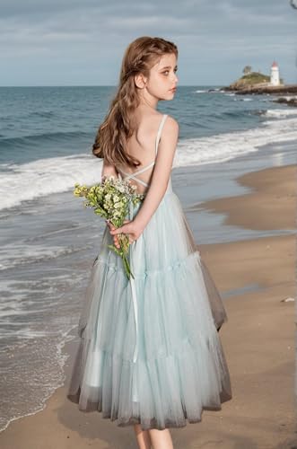 Boho Tulle Flower Girl Dress for Wedding Summer Long Dress Tiered A-Line Beach Dress for Girls4