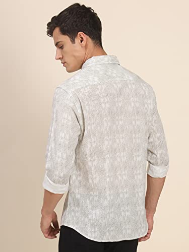 Image of Dennis Lingo Men's Scribble Print Pure Cotton Slim Fit Full Sleeve Spread Collar Casual Shirt