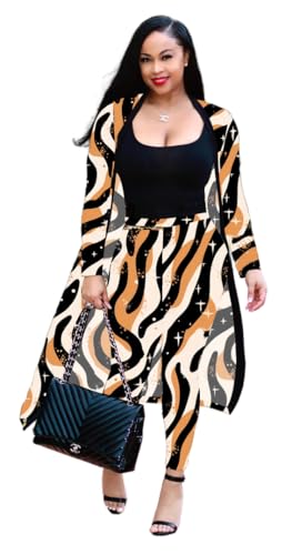 Image of Max2co Women 2 Piece Outfits Floral Long Sleeves Open Front Cardigan Cover up with Leggings High Waist Long Pants Set