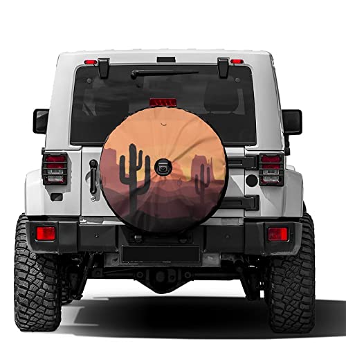 Image of Desert Sunset Cactus Spare Tire Cover with Backup Camera Hole Wheel Tire Cover Fit Trailer, RV, SUV and Many Vehicle 17inch