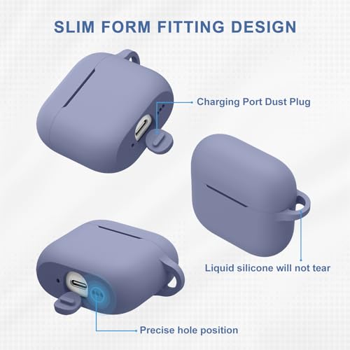 Image of Tobfit Case for AirPods 4 Case Cover 2024 with Lanyard & Keychain, Soft Silicone Protective Case for Apple AirPods 4th Generation, Full Protection, Support Wireless Charging - Blue-Gray