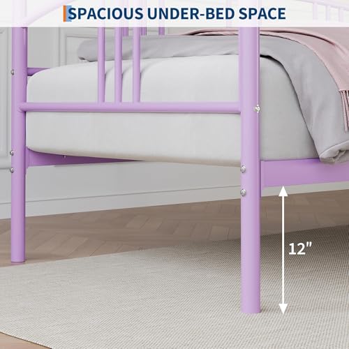 Image of Garvee Twin Daybed, Sturdy Metal Daybed with Arched Headboard and Steel Slat Support, Sofa Bed for Living Room Bedroom and Guest Room, Purple | Sturdy Construction, Durable Support, Space-Saving Design, Versatile Placement, Easy Assembly, Purple