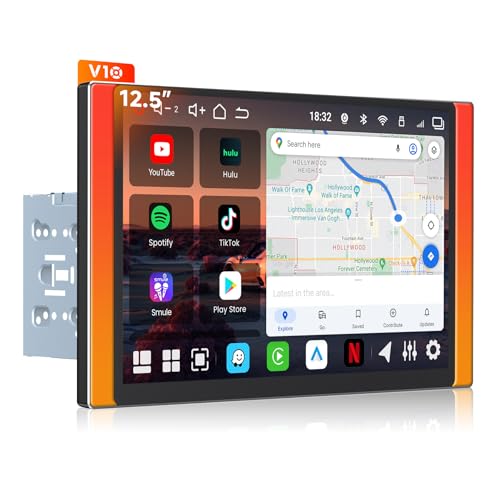 ATOTOEXCEL V10 12.5inch QLED Android Double Din Car Stereo, 6G+128G, 4G LTE, in‑Car Karaoke, Pro DSP 4V RCA, 4Channel Dash Cam Recording, Music-Sync Lighting, aptX HD BT, Wireless CarPlay&Android Auto