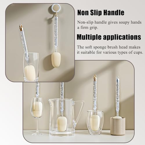 Image of Ouliget Two in One Multi Function Sponge Bottle Dish Brush,Long Handle Straw Cleaner Brush Bottle Brush Cleaner,Bottle Brush Scrub for Water Bottles, Glasswares, Narrow Neck Bottles, Sippy Cup, 2 Pack