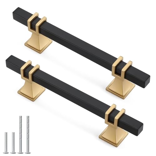Lepatape 10 Pack 3-3/4 Inch Black and Gold Cabinet Pulls