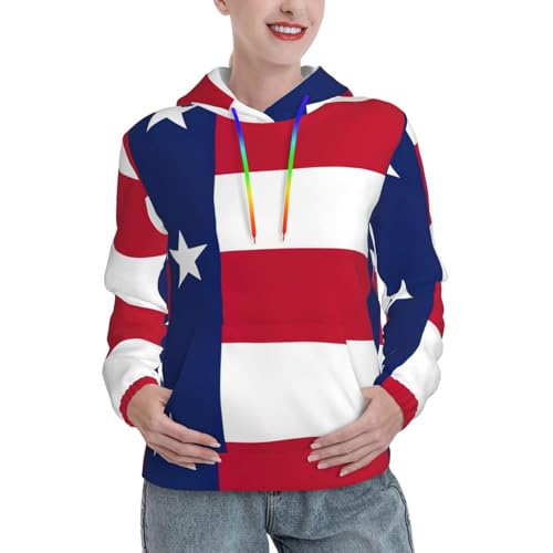 Sweat à capuche Texas pour femme avec poche kangourou et motif imprimé drapeau