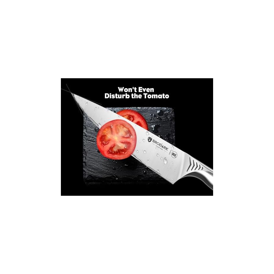 BRODARK Knife Set with Block, 15 Pieces Knife Block Set with Built-in Sharpener, One-Piece Stainless Steel Kitchen Knife Set, Razor Sharp Chef Knife Set, Shark Series