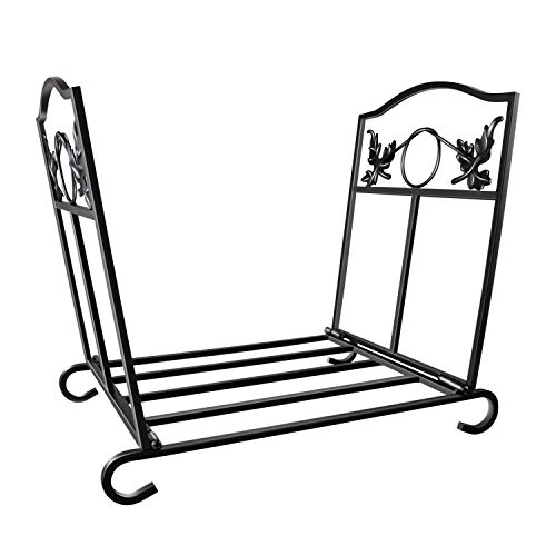 WBHome Large Capacity Firewood Rack Log Holder Wrought Iron, Firewood Stove Stacking Rack Logs Bin Firewood Storage Carrier, for Outdoor/Indoor - Thumbnail 6
