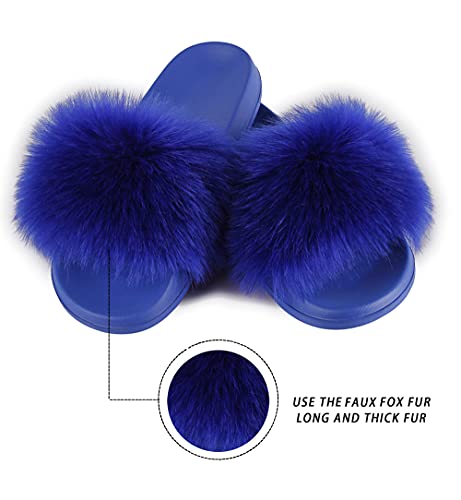 Image of Women's Faux Fur Slides, Open Toe Cute Fur Slippers, Indoor or Outdoor Comfortable Furry Slide Sandals With Fluffy Fur