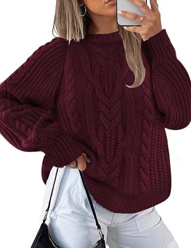 LOMON Womens Sweaters Chunky Oversized Crew Neck Cable Knit Long