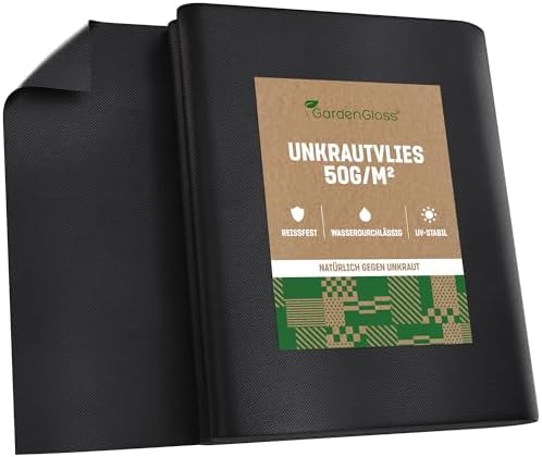 GardenGloss Unkrautvlies Gartenvlies 50g/m2 - (5m x 2 m, Gefaltet) | Unkrautvlies Gartenvlies gegen Unkraut - Unkrautfolie Wasserdurchlässig - Reißfestes Unkrautflies - Hohe UV-Sta