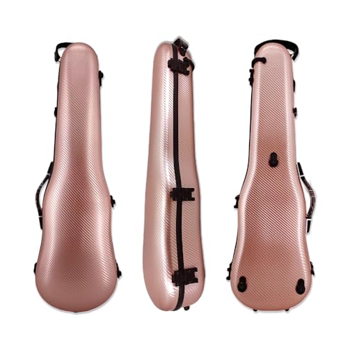 yinfente Estuche Triangular para violín de 1,95 kg, 4/4 de Fibra de Carbono, Bolsa Fuerte de 150 kg de presión, tamaño Completo con Correa Trasera Ajustable, Soporte para Dos Arcos (Oro Rosa)