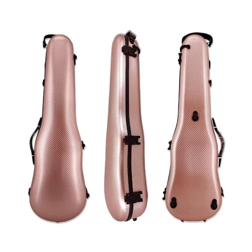 yinfente Estuche Triangular para violín de 1,95 kg, 4/4 de Fibra de Carbono, Bolsa Fuerte de 150 kg de presión, tamaño Completo con Correa Trasera Ajustable, Soporte para Dos Arcos (Oro Rosa)