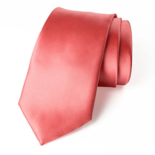 Spring Notion Men's Solid Color Satin Microfiber Tie, Regular Coral