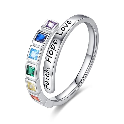 Twoowl Chakra Ring 925 sterling zilver verstelbare geloof hoop liefde ring yoga sieraden genezing geschenken voor vrouwen meisjes verjaardag, Sterling zilver
