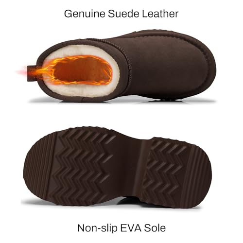 TEMOFON Womens Snow Boots for Winter: Genuine Suede Leather Warm Fur Lined Ankle Boots - Slip On Water Resistant Winter Snow Booties2