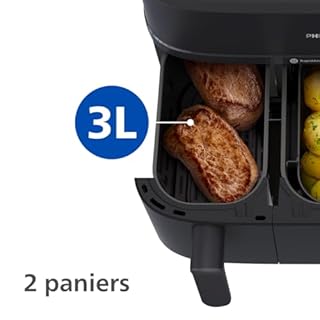 Philips Airfryer Série 5000 - Air Fryer double panier avec cuisson vapeur, 9L, RapidAir, 19 modes de cuisson, jusqu'à 90% de matières grasses en moins, AirSteam, nettoyage vapeur, HomeID (NA550/00)