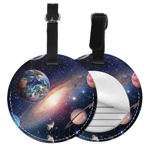 Étiquettes de bagage univers motif planète en PVC pour voyages et valises (Lot de 6)
