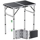 GARLLEN Campingtisch klappbar, 58x40cm & 3 einstellbare Höhen(26/48/70cm), Klapptisch Camping Tisch, Tragbar Beistelltisch Grilltisch Gartentisch Picknicktisch für Camping Picknick Garten(Silber)