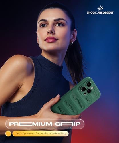Image of WOW IMAGINE Ultimate Silicone Back Cover Case for iPhone 16 Pro Max | Heat Dissipation Thin Soft TPU | 360 Camera Protection | Breathable Cooling Holes - Forest Green