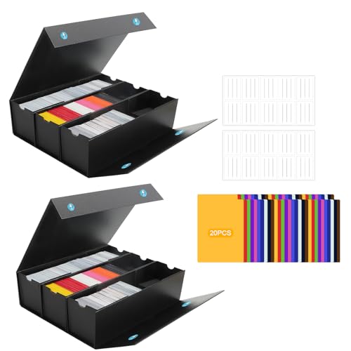 HIMOMO 2 piezas Mtg Caja Cartas, Para 2100+ Cartas,Magnetic Caja Cartas Magic Con 20 Card Dividers Para Cartas De Yugioh, Mtg (Negro)