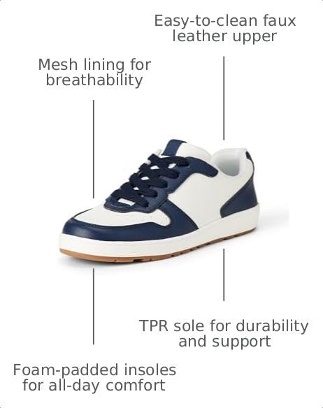 Amazon Essentials Unisex Kids' Low Top Lace Up Court Sneakers for Boys and Girls, Navy, 11 Little Kid by Amazon Essentials - Used condition - Image 2