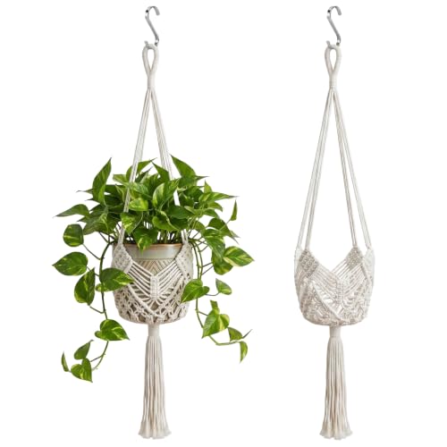 Boho Macrame Plant Hanger with Hooks, Rope Hanging Baskets for Plants