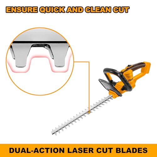 Image of INGCO 20V Cordless Hedge Trimmer - 460mm Laser-Cut Blade, 2800 SPM, Cuts 18mm Branches, Includes 2.0Ah Battery, Charger, Safety Goggles & Gloves - Lightweight Electric Shrub Trimmer