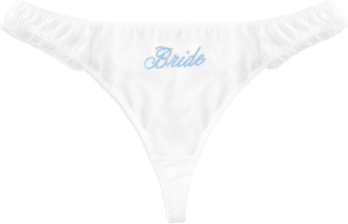 xo, Fetti White Ruffle Bride Thong, S/M/L | Embroidered Underwear, Bridesmaid Gift, Bridal Shower Lingerie, Outfit Accessory