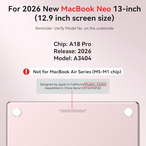BlueSwan for MacBook Neo 13 inch Case, A18 Pro Chip 2026 Model A3404, 100% Match Official Color, Scratch Resistant, Easy to Snap on, Travel Essential Back to School Gifts Laptop Cover, Blush Clear by BlueSwan - Used condition - Image 8