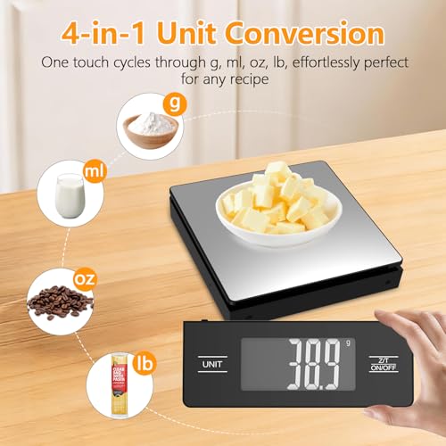 Image of Digital Food Scale with Detachable Display, 11lb /5kg, Metallic Black 1g Precision, Tare Function & Backlit LCD, Stainless Steel, Ideal for Baking, Cooking and Meal Prep