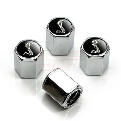 Ford Chrome Mustang GT Black Coiled Snake Tire Stem Valve Caps
