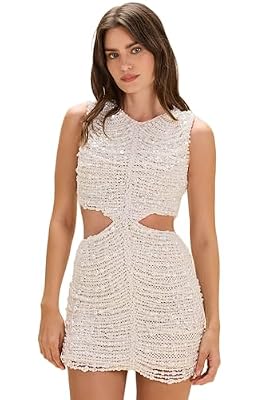 PATBO, Seashell Embroidery Pearl Mini Dress, 0, Off White