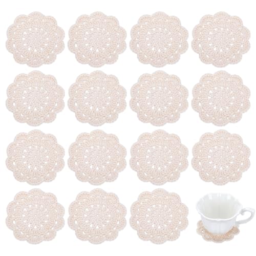 FINGERINSPIRE 12 Pz Piccoli Sottobicchieri in Pizzo All'Uncinetto da 100mm in Poliestere Fatti a Mano Centrini Floreali Tovagliette in Tessuto Sottobicchieri Fai da Te a Forma di Fiore per la Tavola
