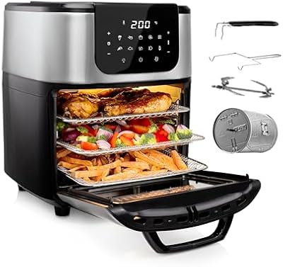Princess Freidora sin Aceite y Horno de Aire Caliente con Cesta Giratoria – 11 litros – Multifunción – Accesorios Incluidos – 10 Programas – Pantalla Digital Táctil – 1800 W – 182075