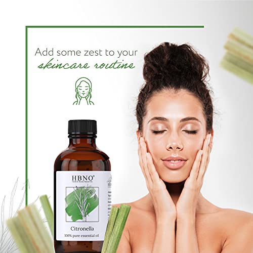 Hbno Citronella Essential Oil - Huge 4 Oz (120Ml) Value Size - Natural Citronella Oil, Steam Distilled - Perfect For Cleaning, Aromatherapy, Diy, Soap & Diffuser - Citronella Essential Oils #TOP4