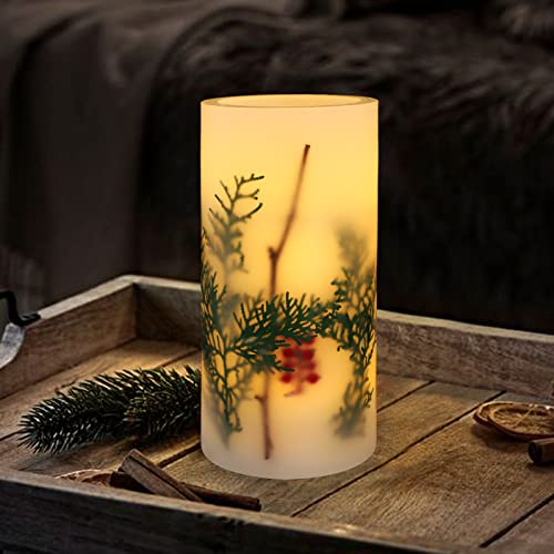 Crystal Club Christmas Flameless Candles, Battery Operated Single Led Candles With Timer, Real Wax Holiday Candle For Xmas Tree, Home Mantel Decors (Fir And Hawthorn Berry) #TOP19