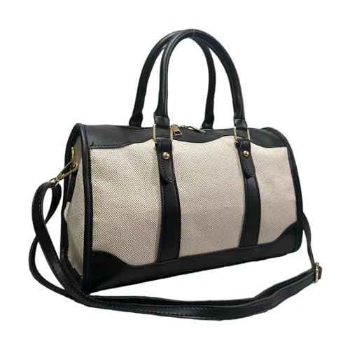 Augbunny Canvas Meet Leather Retro-Textured Handbag for Women Designer Crossbody Satchel Purse With Strap Shopping Travel Sports Gym Bag