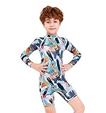 TYPING Tauchanzug Kinder Jungen und Mädchen Bunt Graffiti Badeanzug Shorts Einteiler Langarm Lycra Sonnenschutz Schnell Trocknend Outdoor Anzug Junge L