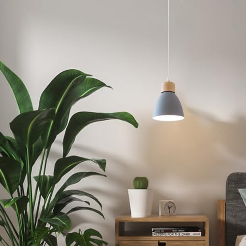 Lámpara de madera con pantalla de aluminio E27 en tonos pastel 6