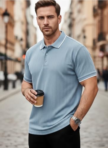 Image of Mack Jonney Men's Premium Jacquard Polo T-Shirt | Short Sleeve Soft Knit Fabric | Stylish Casual & Smart Wear Polo-M6907