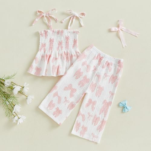 Image of Thorn Tree Toddler Girl Clothes Plaid Printed Sleeveless Pleated Camisole Linen Pants Set Baby Summer Outfits