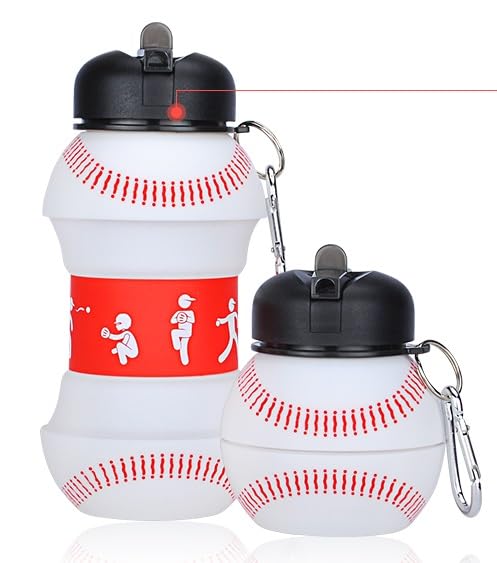 Collapsible Foldable Silicone Design Sports Water Bottle for Kids Outside 550ml Max Capacity (Red)